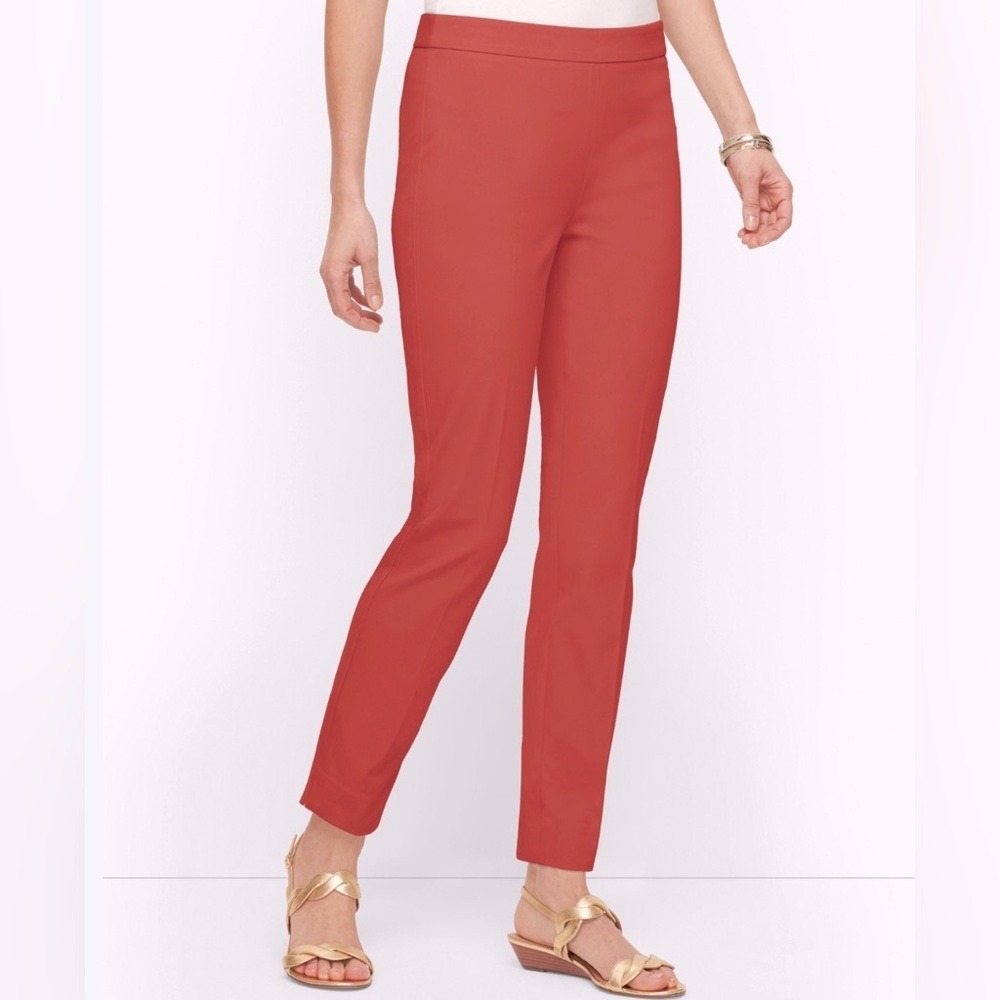 Talbots Chatham Red Flat Front Cotton Stretch Ankle Pants Hidden Side Zip 14 EUC